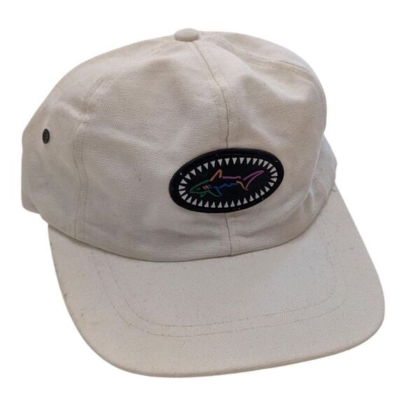 Greg Norman Canvas Leather Strapback Gold Hat Vintage White‎ - Picture 1 of 4